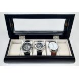 A Parcel of Three Unworn Men’s Fashion Watches Plus a Black Wood 5 Watch Display Box. The Watches