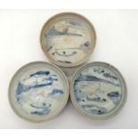 Three 15th Century Chinese Ceramic Sauce Bowls. 11cm diameter.