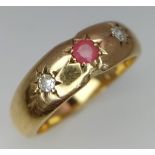 9kt Yellow Gold Diamond & Ruby Set Ring 0.15ct W: 4.6g Size M