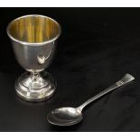 A Vintage Sterling Silver Eggcup and Spoon. In original fitted case - a great gift for any boiled