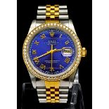 A Bi-Metal and Diamond Rolex Oyster Perpetual Datejust Automatic Gents Watch. Gold and stainless