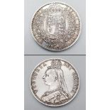 An 1887 Queen Victoria Silver Half Crown. Jubilee bust. EF but please see photos. S3924. 14.15g