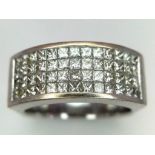 An 18 K white gold ring with four diamond bands. Size: P, weight: 12.3 g. 14272