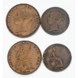 A Queen Victoria 1854 1d and 1841 1/2d Coins.