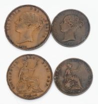 A Queen Victoria 1854 1d and 1841 1/2d Coins.