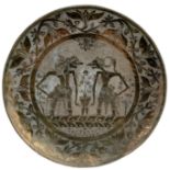 Brass Charger featuring Ancient Asian Gods. 23 inches in diameter.