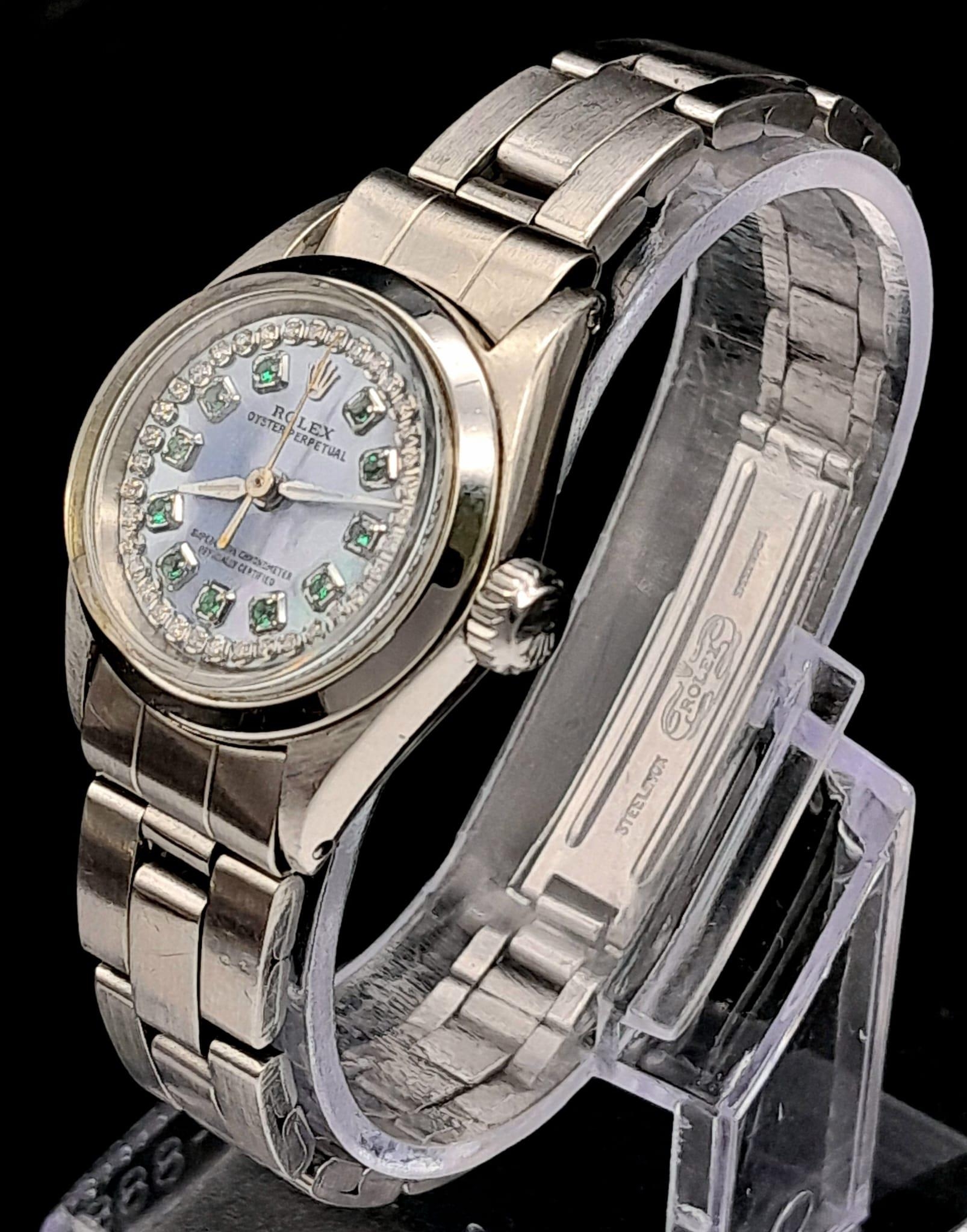 A Custom Rolex Oyster Perpetual Automatic Ladies Watch. Stainless steel bracelet and case - 25mm. - Image 2 of 12