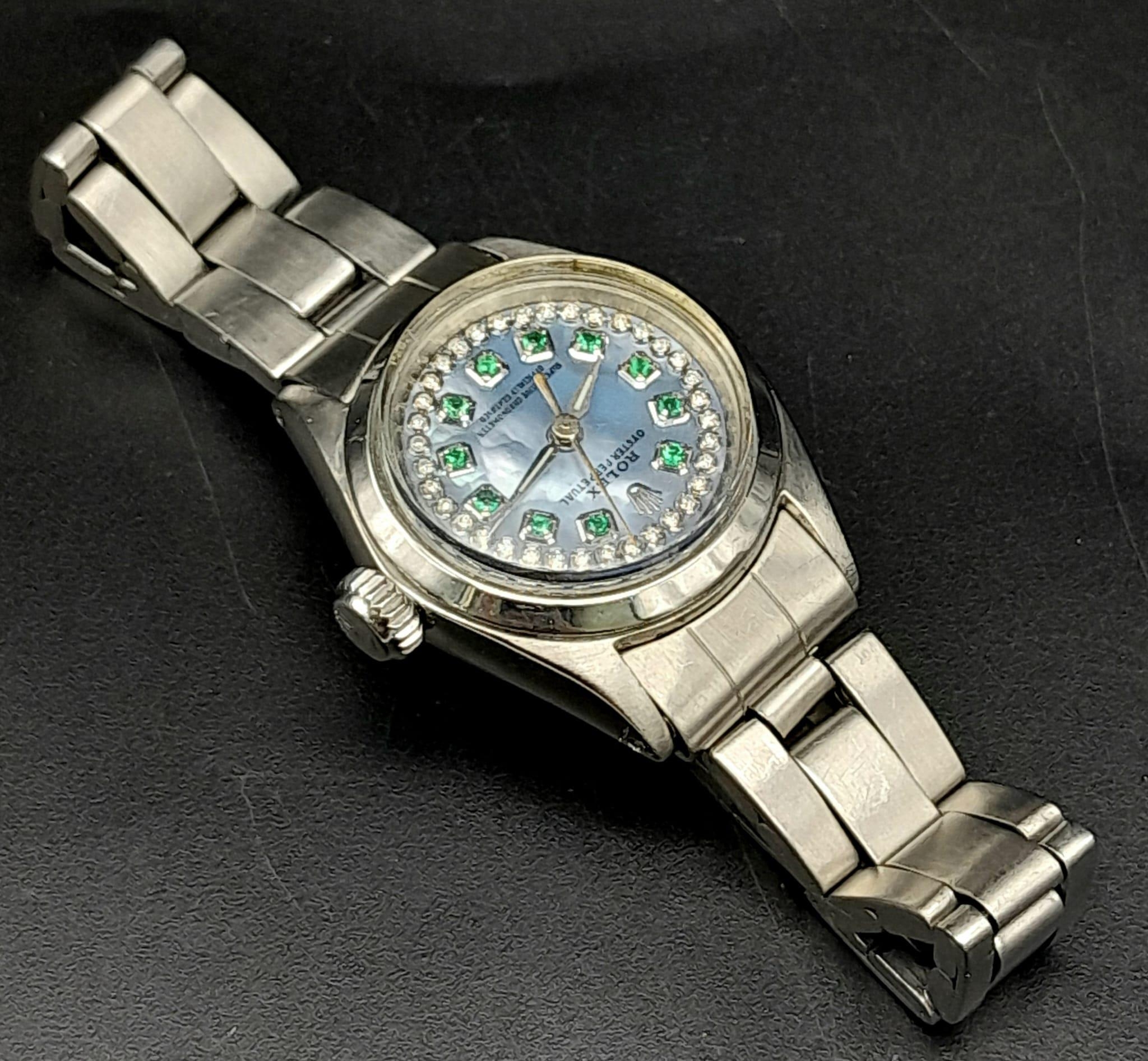 A Custom Rolex Oyster Perpetual Automatic Ladies Watch. Stainless steel bracelet and case - 25mm. - Image 8 of 12