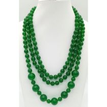 A Rope Length Green Jade Necklace with Different Sized Jade Beads - 8mm and 14mm. Necklace
