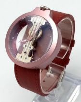 A Vertical Mechanical Watch. Burgundy leather strap. Case - 42mm. In excellent condition and working