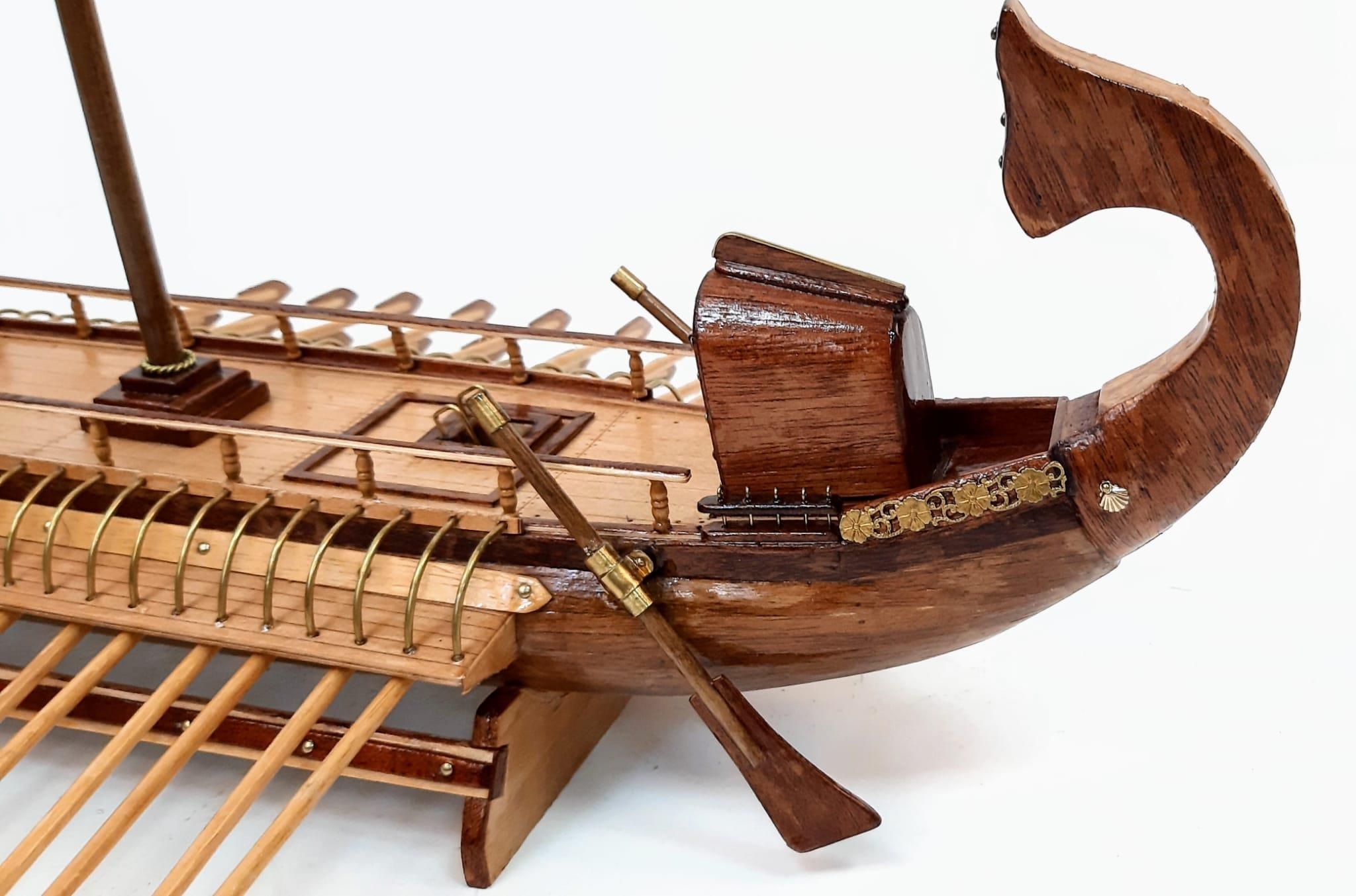 A Hand Crafted Wooden Viking Long Ship in Excellent Condition. 60cm in length. - Image 5 of 10