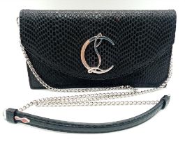 Black Loubi54 Snake Effect Leather Clutch Bag. With its sleek lines, the elegant Loubi54 clutch