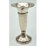 A Sterling Silver Rose Vase. Hallmarks for Birmingham 1977. 13cm tall. 120g total weight. Weighted