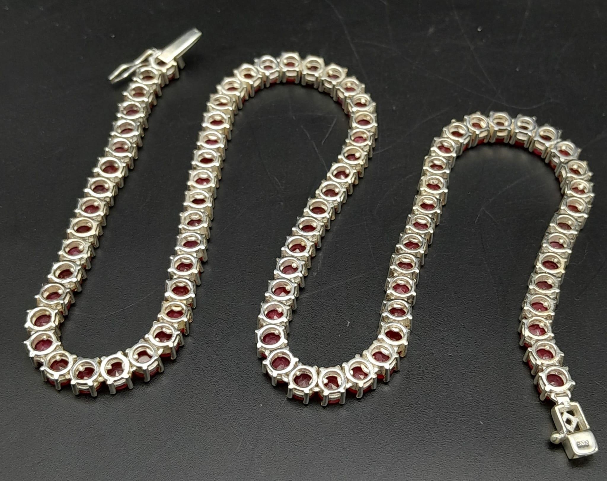 A Ruby Gemstone Tennis Necklace on 925 Silver. Approximately 45cm in length, 43g total weight. - Image 3 of 5