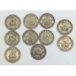 A Parcel of 10 Pre-1947 Silver Shillings. Dates: 1929, 1937 & 1946. 55.23 Grams.