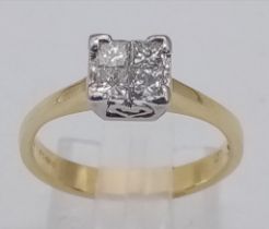 18k yellow gold diamond square cluster ring Weight: 3.2g Size L (dia:0.60ct)