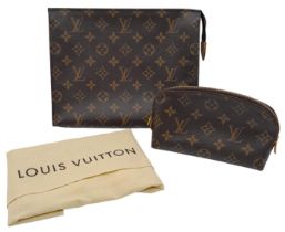 Stylish pairing of a Louis Vuitton Cosmetic Bag & Pouch. The Poche Toilette toiletry bag offers a