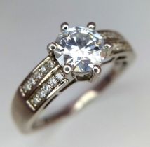 A Stunning Sterling Silver Diamond (possibly Lab Created Diamond) Set. Ring Size: T. This Ring Has a