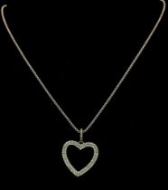 A 925 Silver CZ Heart Pendant on a 925 Silver Necklace. 3cm and 54cm.