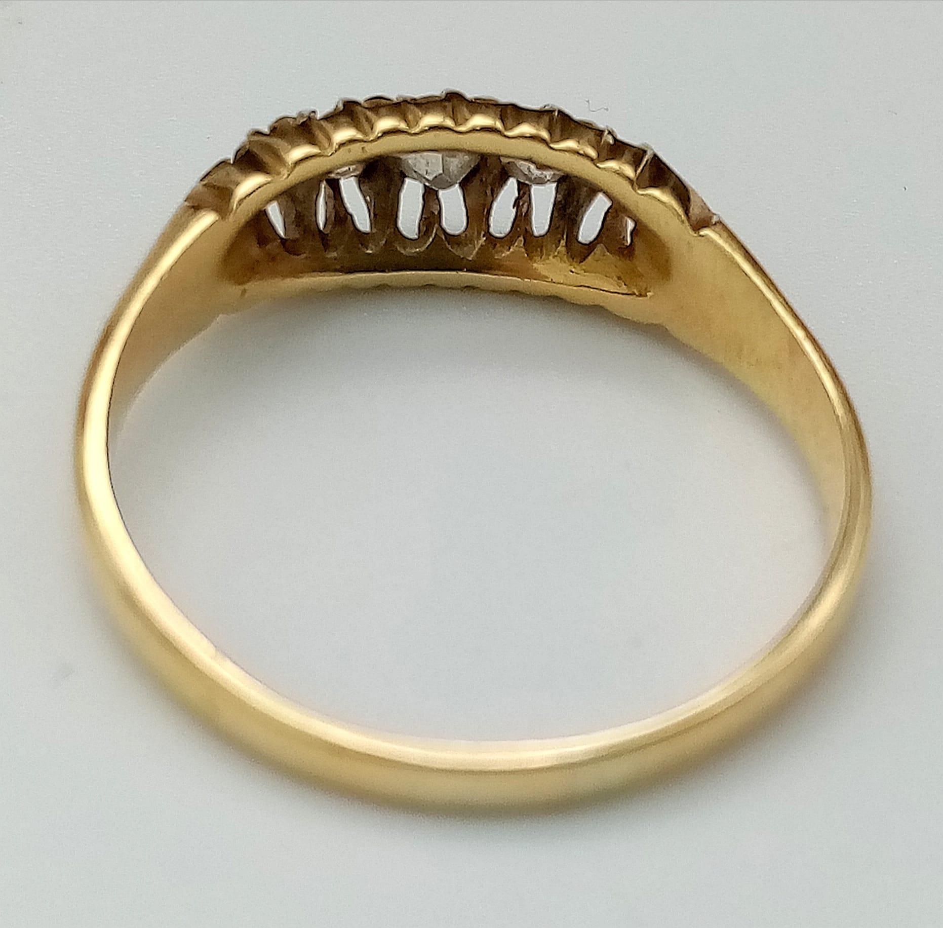 A VINTAGE 18K YELLOW GOLD, 5 STONE OLD CUT DIAMOND RING. Size R, 0.40ctw, 3.3g total weight. - Image 4 of 5