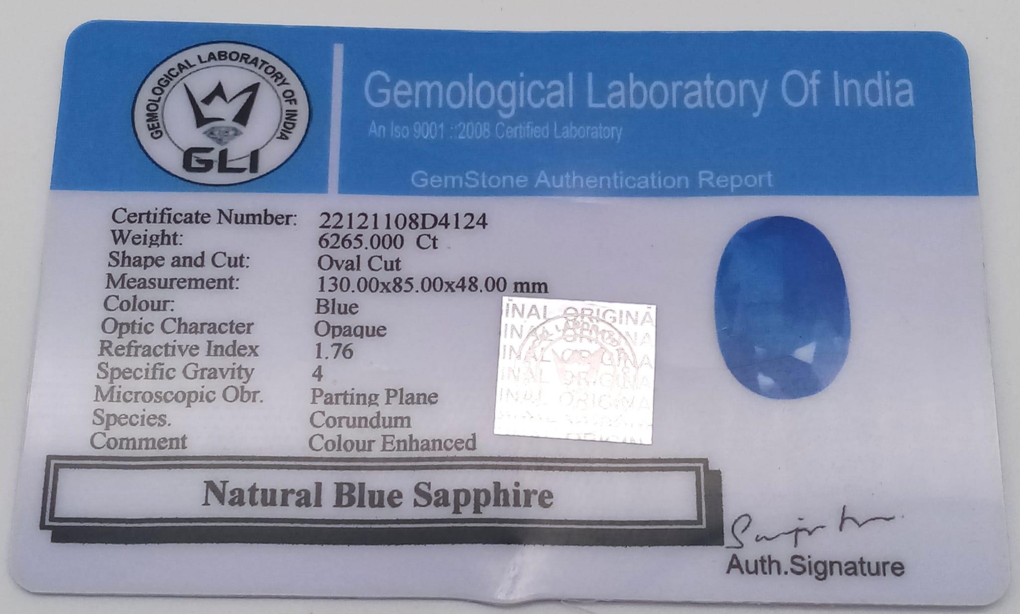 A Gargantuan 6265ct Earth-Mined African Blue Sapphire Gemstone. Oval Shape. GLI Certified. This - Image 4 of 4