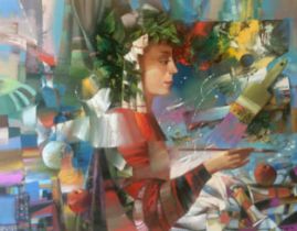 An Abstract Oil Painting Titled Woman Artist By Ukrainian Artist Anatoly Borisovich Tarabanov.