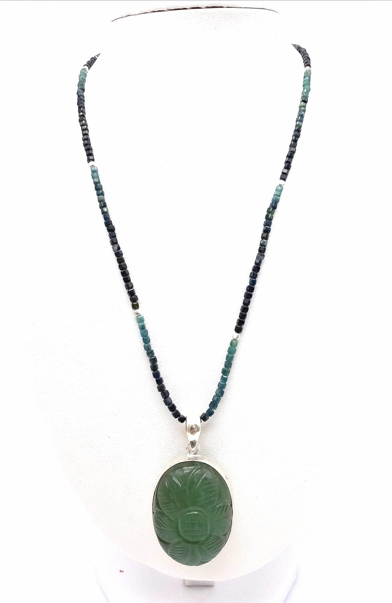 A Large Hand-Carved Fluorite Gemstone 925 Silver Pendant on a Ruby Zoisite (detachable) Necklace. - Image 4 of 6