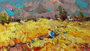 An Oil painting titled Fields of Gold by Ukrainian artist Kalenyuk Alex. Looking at this oil