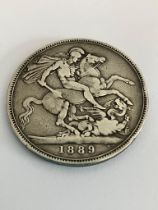 Queen Victoria SILVER CROWN 1889. Very fine condition. Excellent raised definition to both sides.