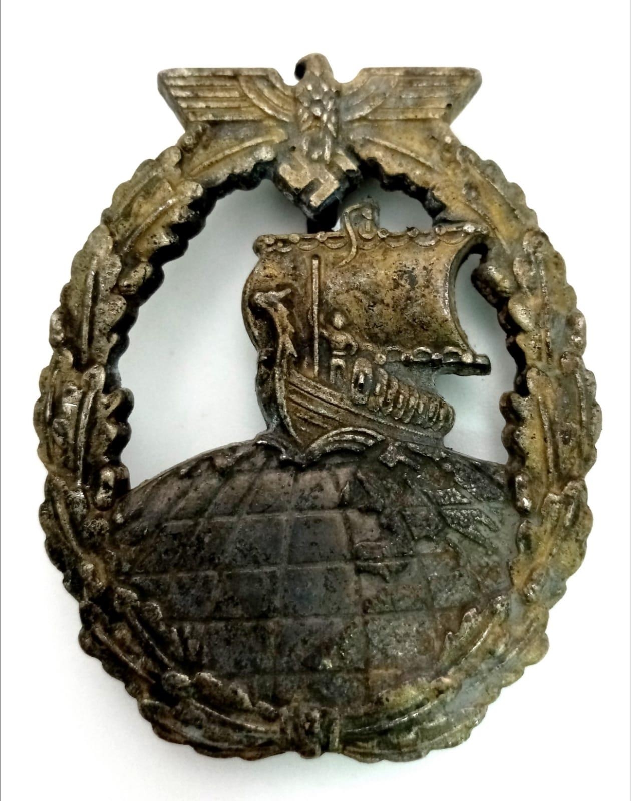 WW2 German Kriegsmarine Auxiliary Cruiser Badge. Worn by Kriegsmarine Personnel who served on