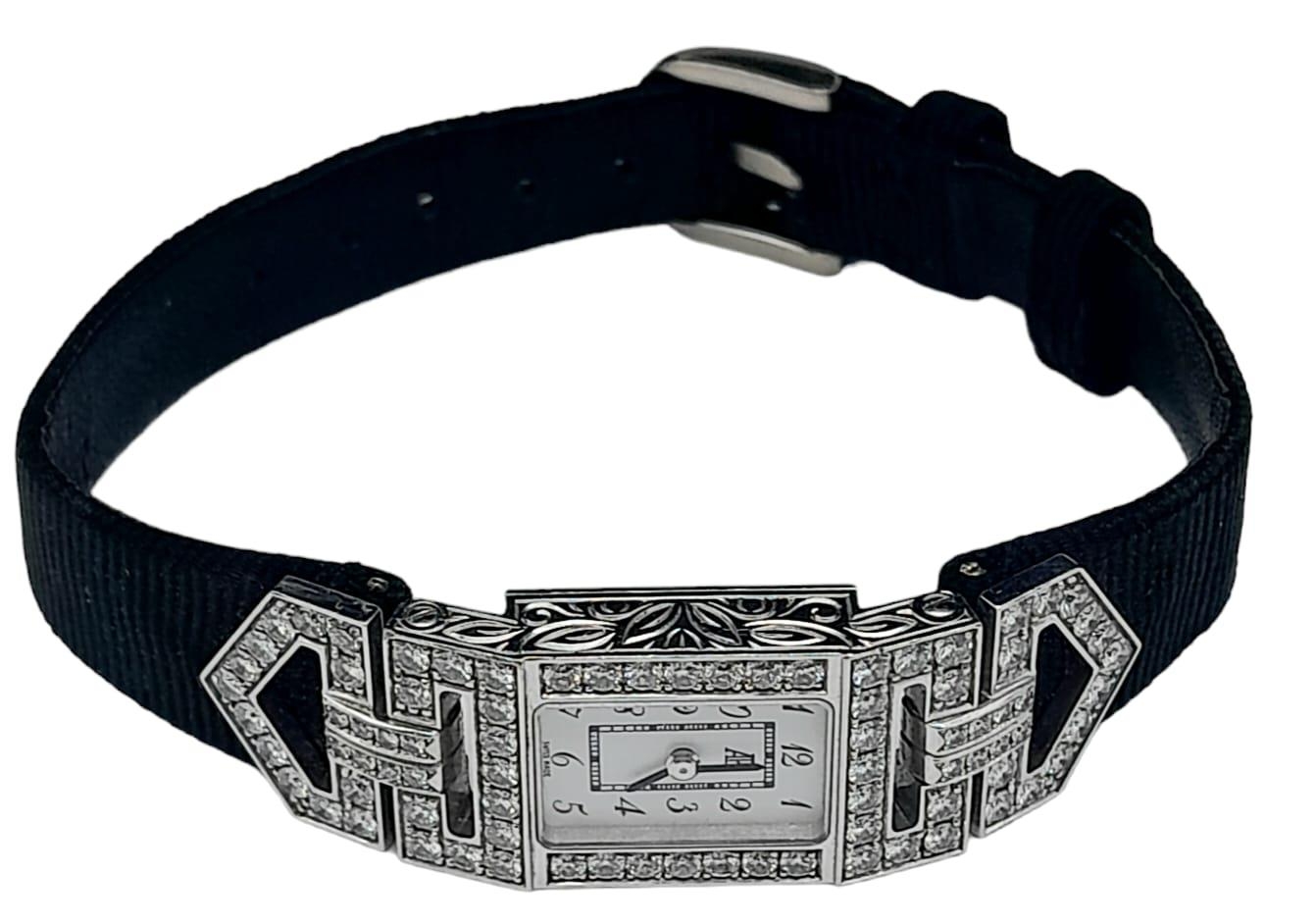 An 18K White Gold and Diamond Audemars Piguet Ladies Watch. Black leather strap with an 18k gold - Image 5 of 8