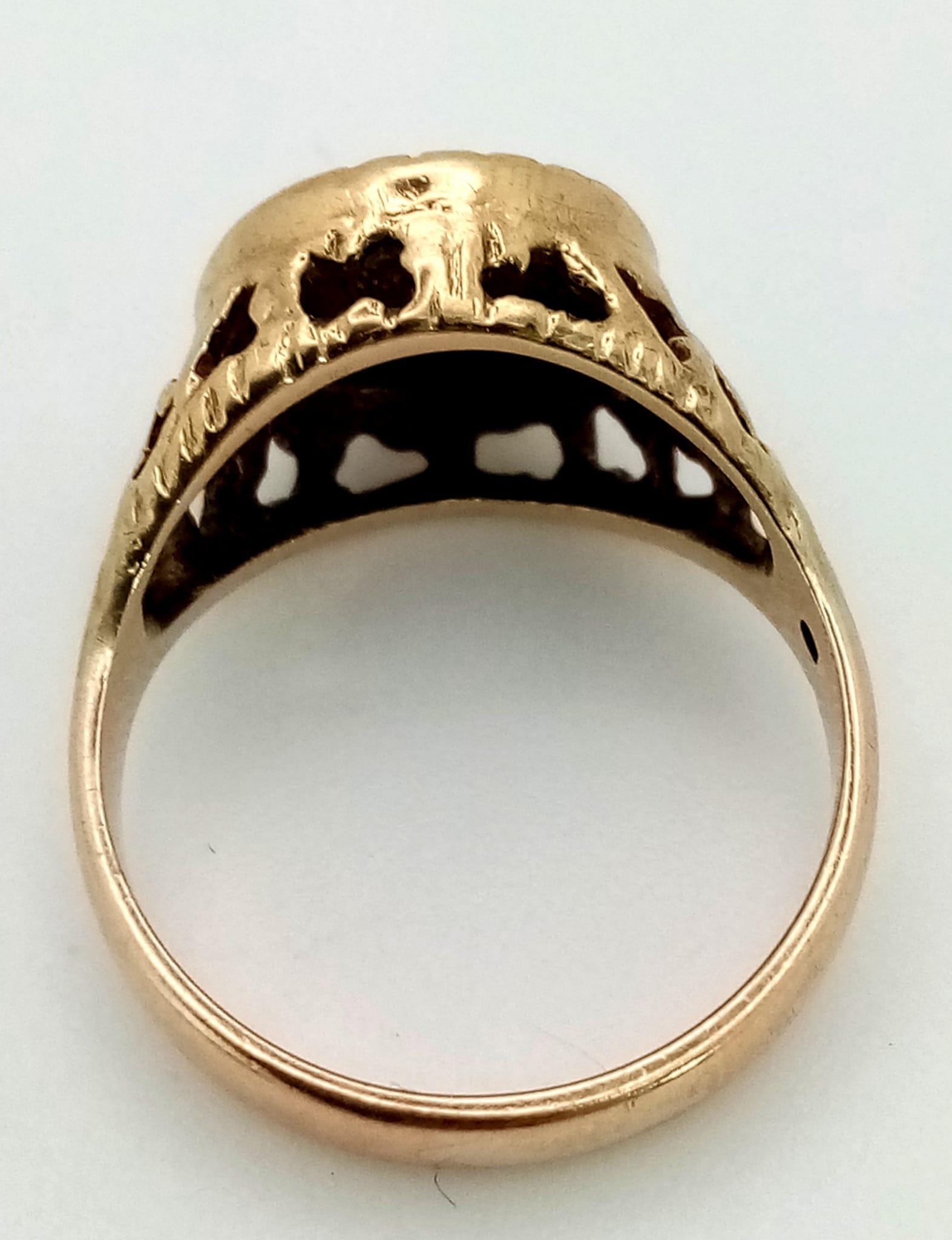 A 9K Yellow Gold Maximiliano Emperador 1865 Coin Ring. Size J/K, 3.5g total weight. - Image 3 of 3