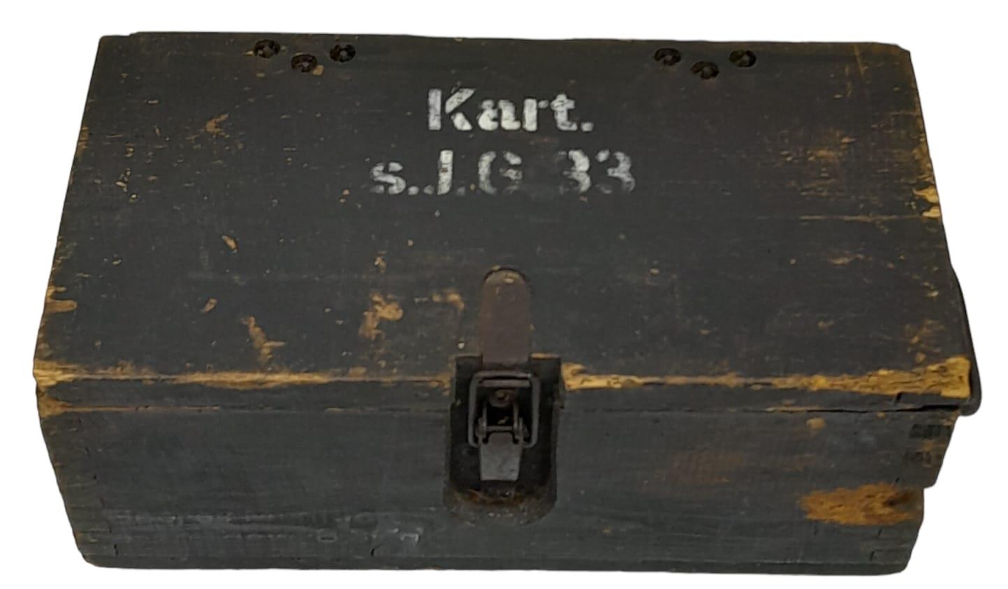 WW2 German 15cm Sig 33 Cartridge Box with original labels, stencils, and internals.