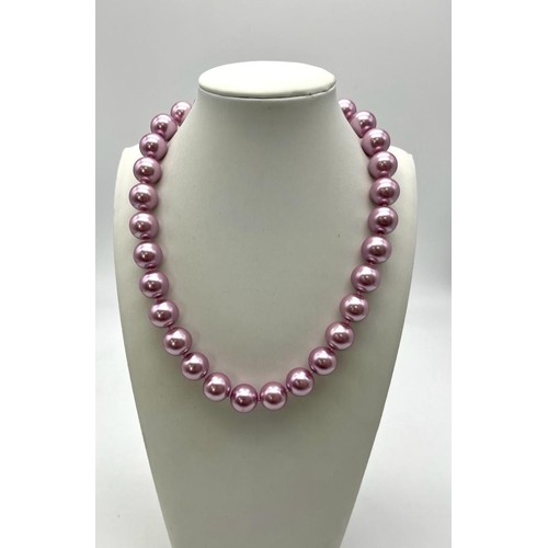 A Shimmering Lavender South Sea Pearl Shell Beaded Necklace. 14mm shell beads. Necklace length -
