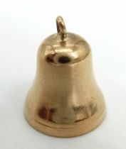 A Vintage 9K Yellow Gold Bell Pendant/Charm. 16mm. 0.96g weight.