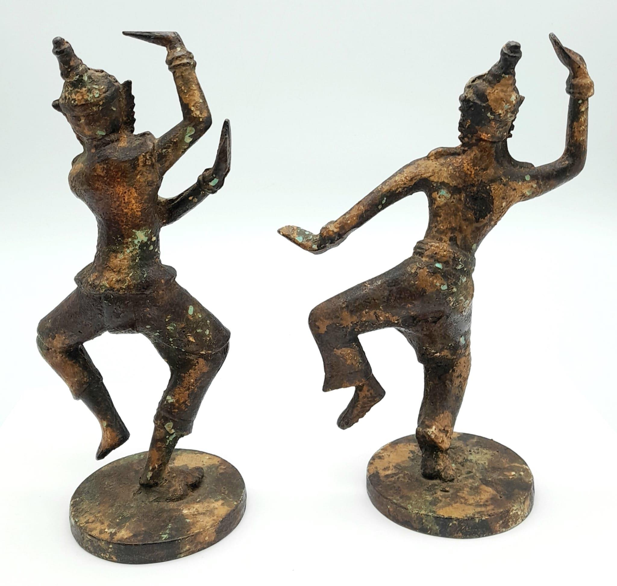 A Pair of 18th Century Bronze East Asian Dancing Figures. Both on circular bases. Lovely patina. - Image 2 of 2