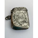 Antique SILVER VESTA with a clear hallmark for Thomas Hayes, Birmingham 1911. Nicely decorated to