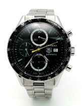 An Automatic Tag Carrera Chronograph Gents Watch. Stainless steel strap and case - 42mm. Black
