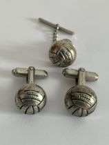 Vintage SOLID SILVER FOOTBALL CUFFLINKS with matching SILVER TIE PIN.
