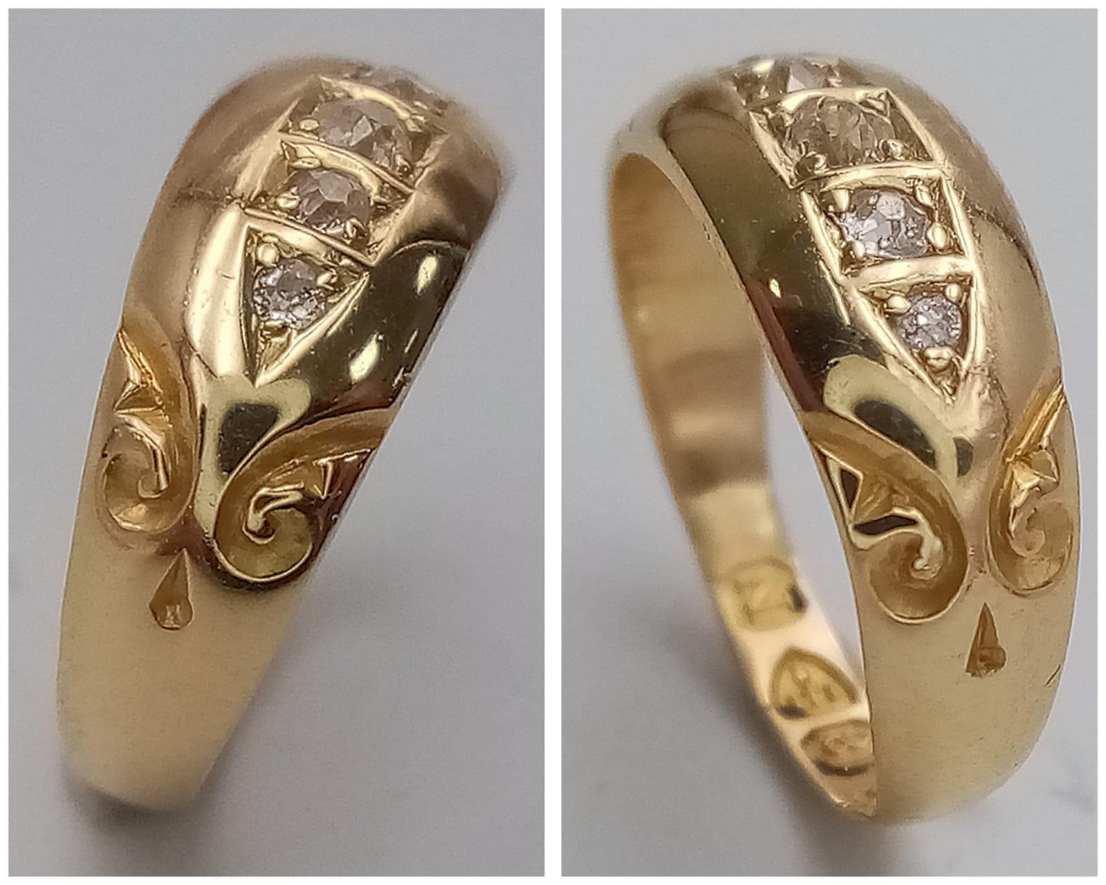 18K YELLOW GOLD ANTIQUE OLD CUT DIAMOND 5 STONE RING HALLMARKED CHESTER 1831 SIZE E WEIGHT: 2.1G - Image 2 of 4