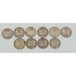 A Parcel of 10 Pre-1920 Silver Three Pences. Dates 1895, 1898, 1907, 1910, 1912 X 2, 1916 x 2, 1917,