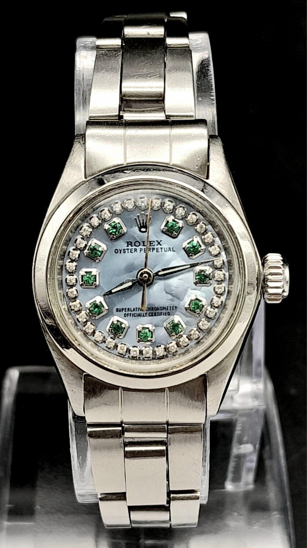 A Custom Rolex Oyster Perpetual Automatic Ladies Watch. Stainless steel bracelet and case - 25mm.