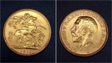A 22K GOLD SOVEREIGN DATED 1911 IN VERY NICE CONDITION . 8gms