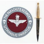 A Presentation Parcel of Two Parachute Regiment Pieces. 1) A Fairbairn Sykes Commando Dagger, Gilt