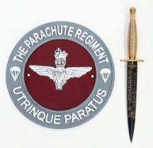 A Presentation Parcel of Two Parachute Regiment Pieces. 1) A Fairbairn Sykes Commando Dagger, Gilt