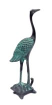 Tall Bronze Statue of a Crane and Turtle. 18cm x 6.5cm.