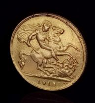 A 22K Gold 1913 George V Half Sovereign Coin.