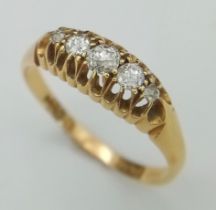 A VINTAGE 18K YELLOW GOLD, 5 STONE OLD CUT DIAMOND RING. Size R, 0.40ctw, 3.3g total weight.
