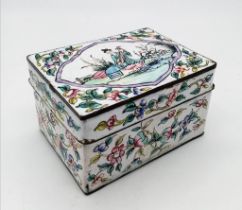 A Beautiful Antique (early 19th century) Chinese Canton Enamel Trinket Box. Colourful floral