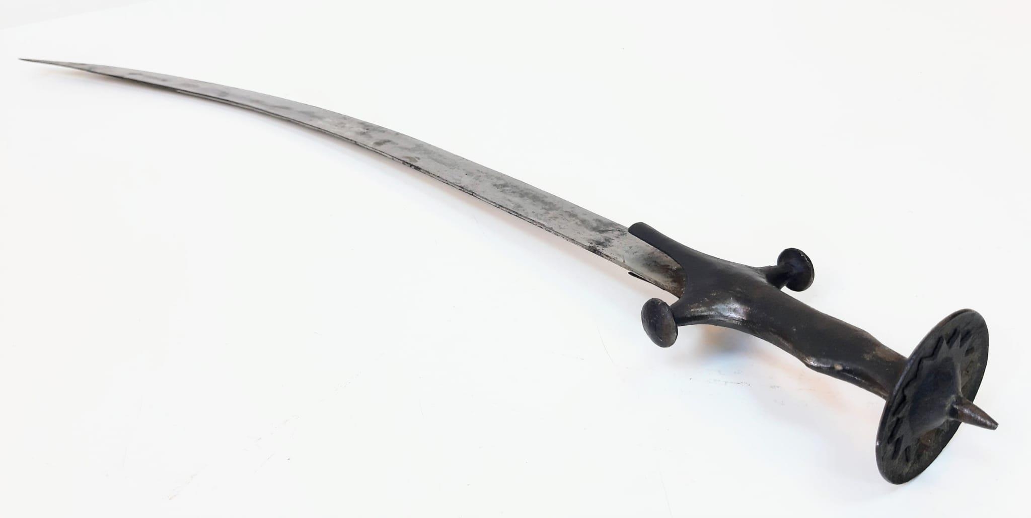 A Very Early Indian Tulwar Sword with Steel Cruciform Hilt and Curved Blade in Wood Scabbard 87cm - Image 4 of 7